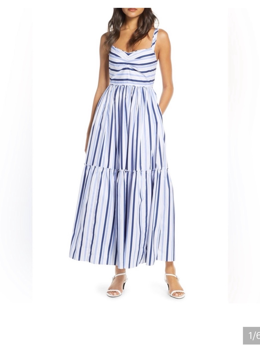 J.Crew Shirting Stripe Tiered Maxi Dress Multi Blue | 100% Cotton sz 6